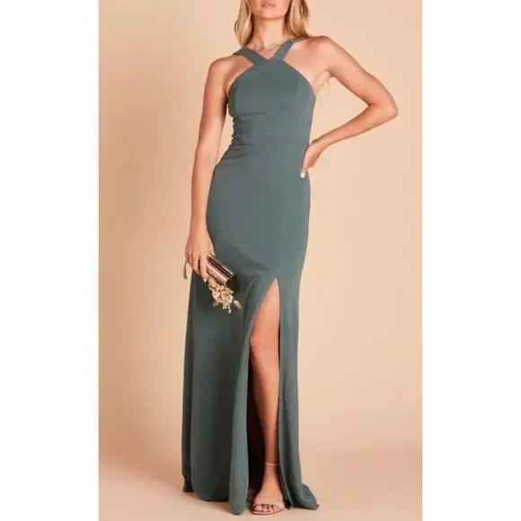 Birdy Grey Gene Bridesmaid Dress in Crepe Sea Glass with Front Slit – Size M - Picture 1 of 10